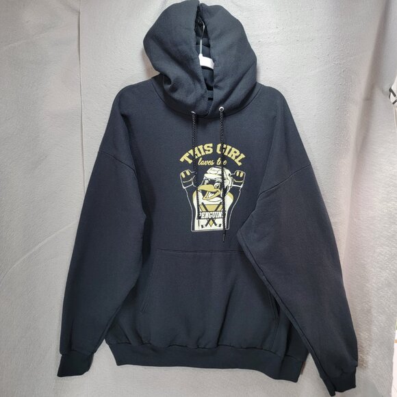 Hanes Pittsburgh Penguins NHL Hoodie Sz 2XL Black Hooded Sweatshirt Hockey Fan - Picture 1 of 11